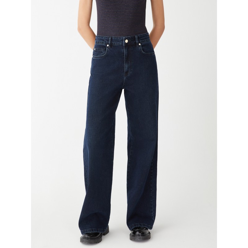 jeans wide leg blue vista anteriore indossato