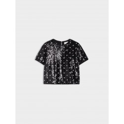 T-shirt paillettes nero vista anteriore