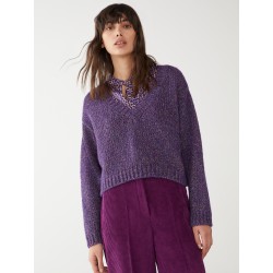 Maglia cropped viola vista anteriore indossato