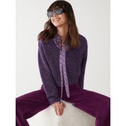 Maglia cropped viola vista anteriore indossato