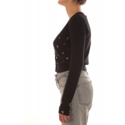 Cardigan corto morbido con strass nero vista laterale indossato