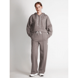 Felpa cropped grigio con strass vista anteriore