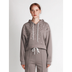 Felpa cropped grigio con strass vista anteriore