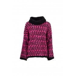 Pull collo alto nero fantasia fucsia vista anteriore