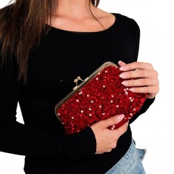 Pochette paillettes rossa con chiusura clic clac vista indossata